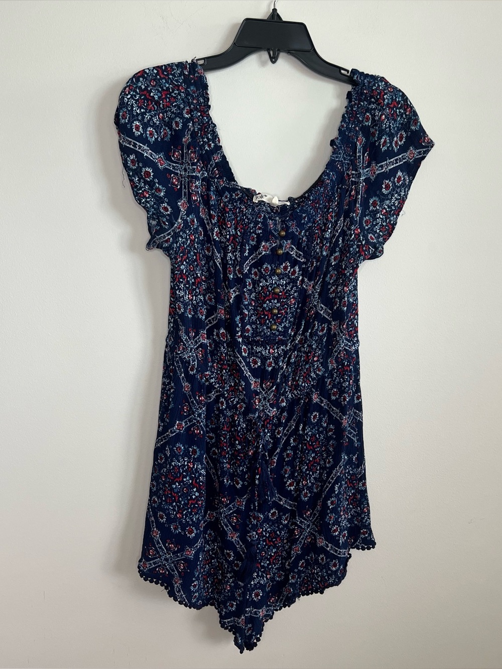 Jolt Navy Floral Boho Short Sleeve Romper